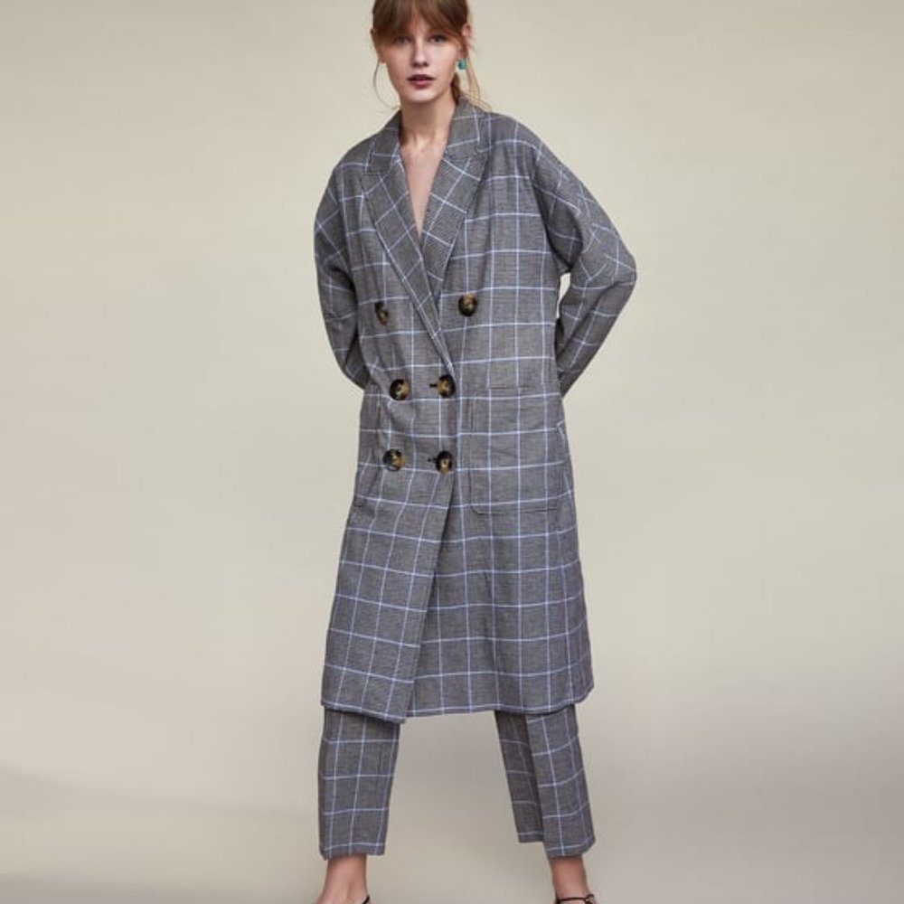 NWOT Zara Plaid Double Breasted Coat
